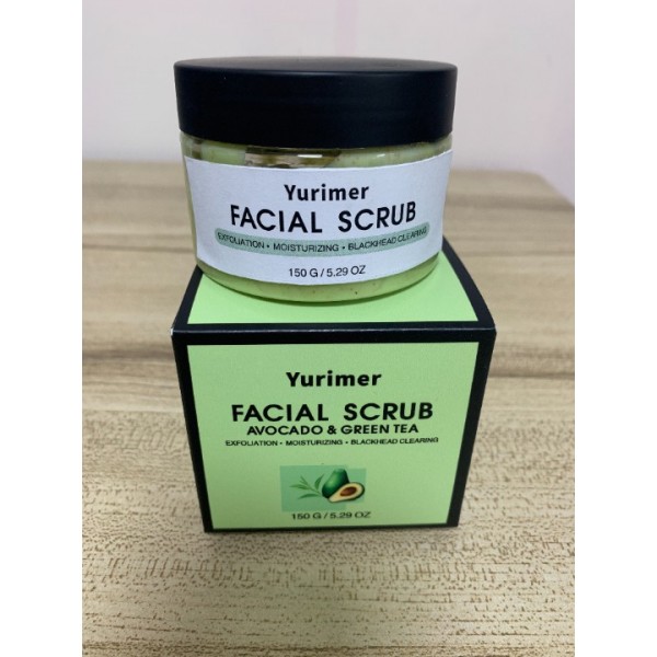 Yurimer Green Tea Facial Scrub, Yurimer Organic Avocado & Green Tea Face Scrub With Brush, Exfoliating Facial Scrub Moisturizes Face, Exfoliating Face Wash to Treat Acne, Blackheads, Large Pores and Oil