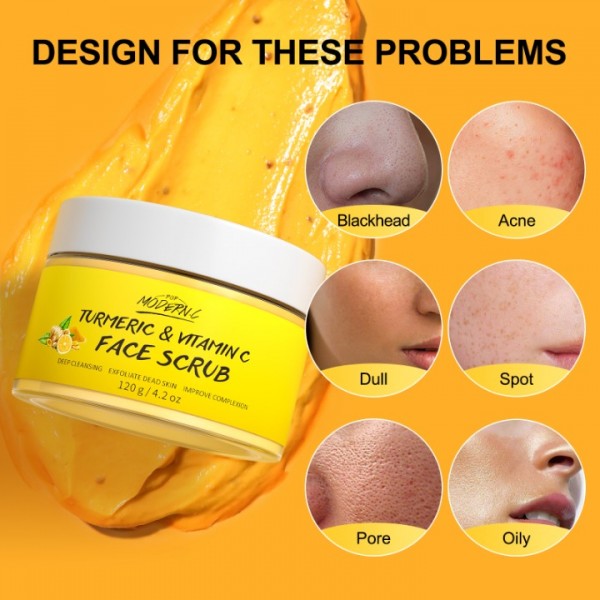 POP MODERN.C Vitamin C and Turmeric Face Scrub Cream Organics Microdermabrasion Facial Scrub Exfoliating Clears Blackheads Improve Dark Spot Acne with Strawberry Extract Exfoliator