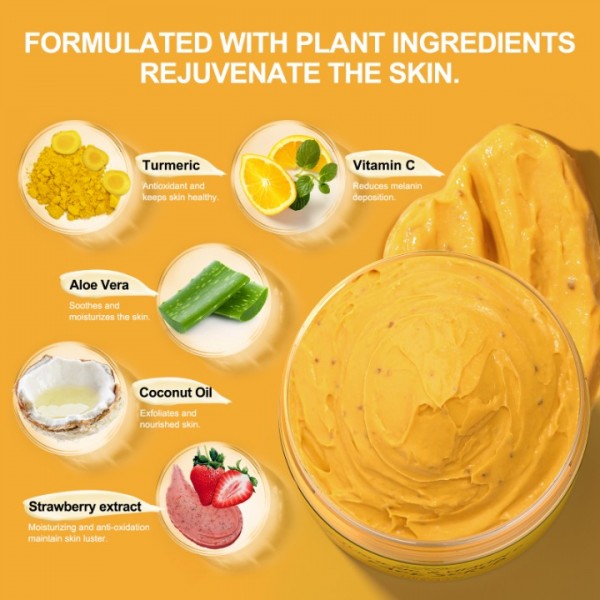 POP MODERN.C Vitamin C and Turmeric Face Scrub Cream Organics Microdermabrasion Facial Scrub Exfoliating Clears Blackheads Improve Dark Spot Acne with Strawberry Extract Exfoliator